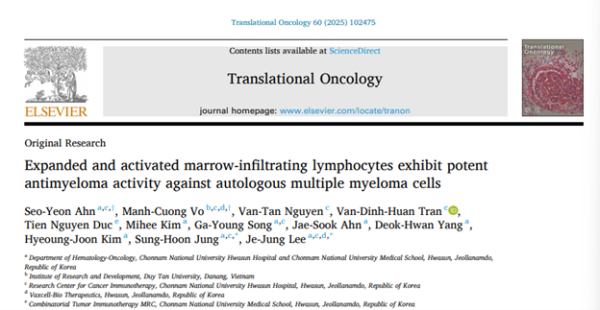 ▲Translation Oncology에 게재된 골수유래 면역세포치료제 연구 결과 논문