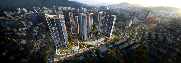 부산 온천5구역 재개발 사업 조감도. HDC현대산업개발은 지난 20일 부산 온천5구역 재개발 사업의 시공사로 선정되며, 도시정비 수주 4조 클럽을 달성했다. [사진 = HDC현대산업개발]